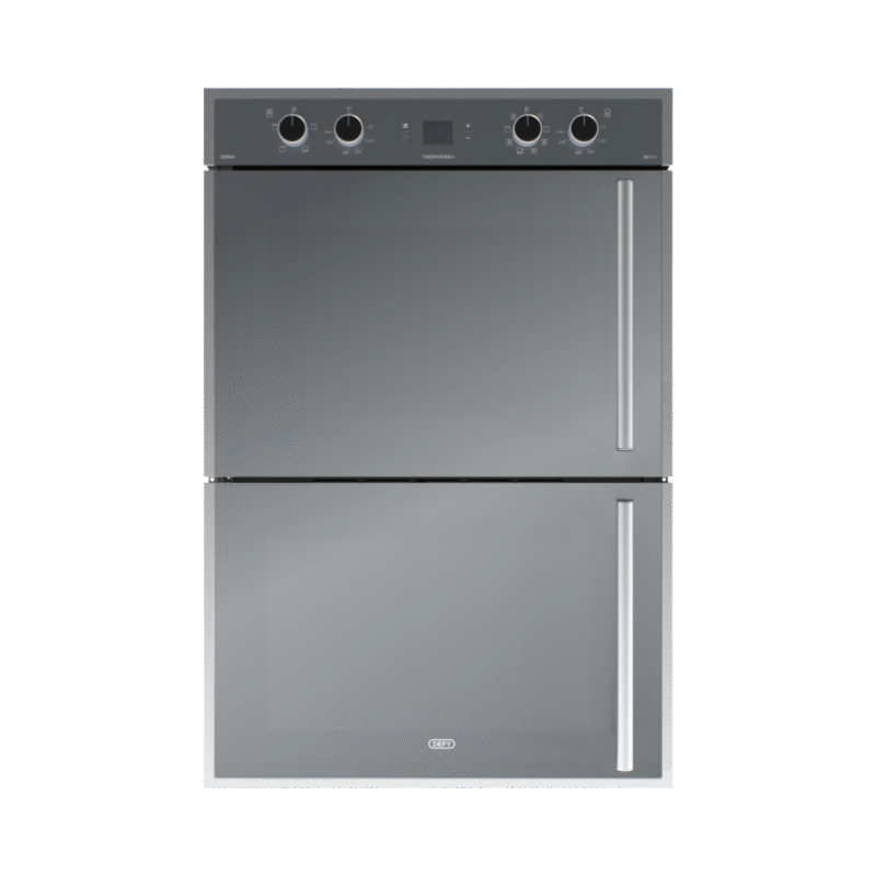 Defy DB0768 Gemini Thermofan+ Double Oven with black glass finish and dual compartments