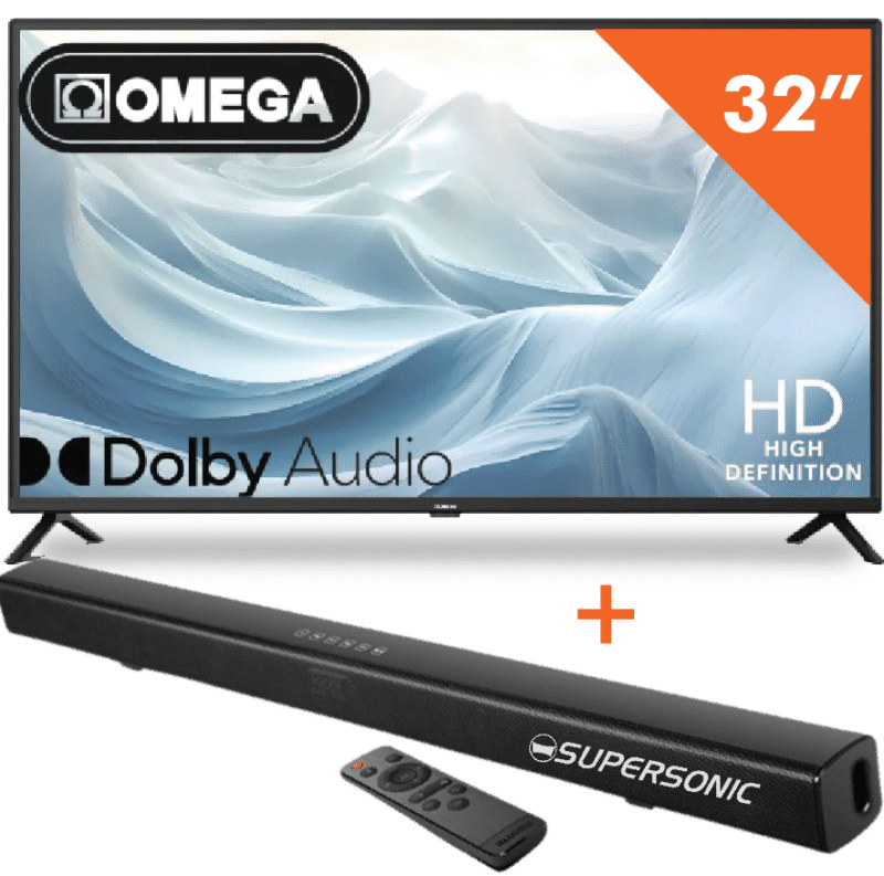 Omega 32" Smart Android TV + Supersonic 80W Bluetooth Soundbar Combo - Image 1