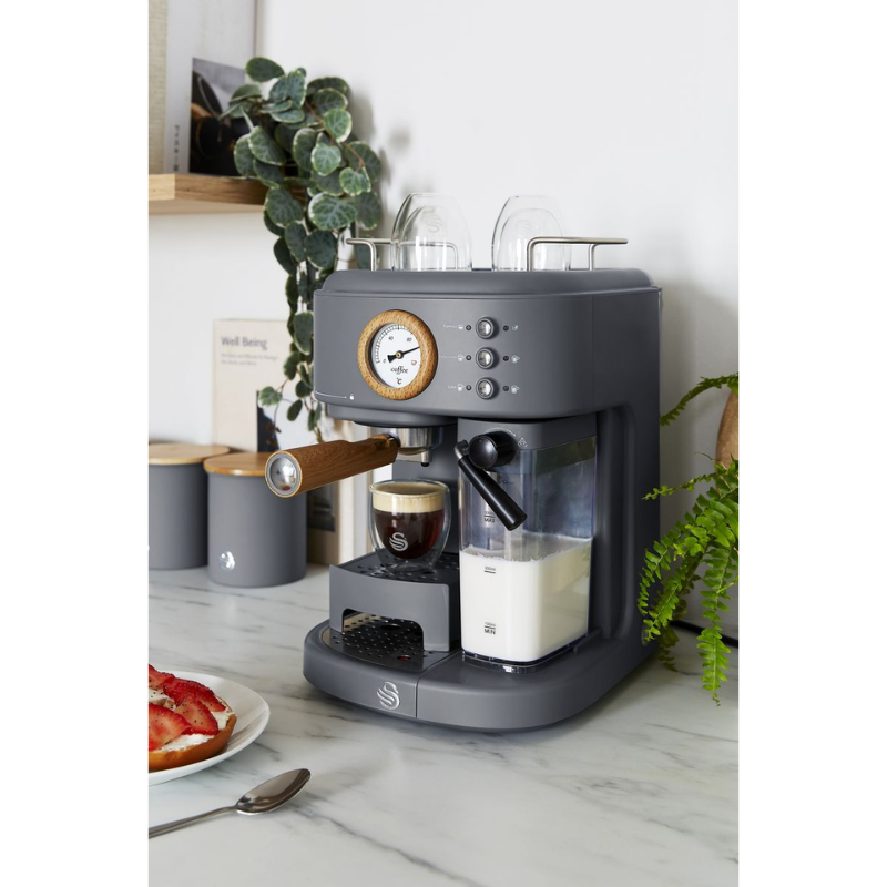 3 Swan One Touch Espresso Coffee Maker – 15 Bar, Slate Grey - Image 3