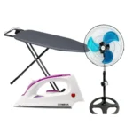 Iron, ironing board and pedestal fan bundle