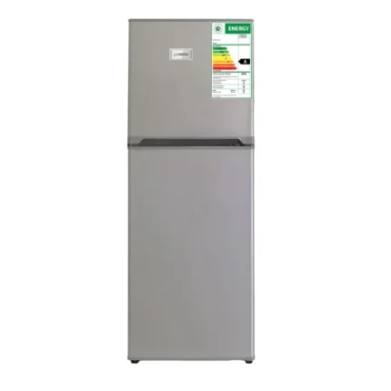 Omega 150L Refrigerator OM-BC150L slim upright fridge with stainless steel finish.