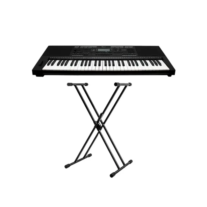 Rhythm MK400 61‑Key Touch‑Sensitive Keyboard with Astro Audio DKS‑03 Double‑Braced Stand Bundle