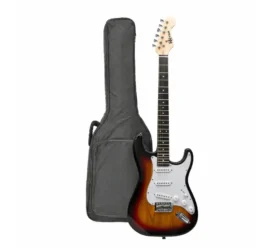 Rhythm MI-ST111 Strat-Style Electric Guitar with WR-111 Padded Gig Bag Bundle (Red/Blue/Sunburst)