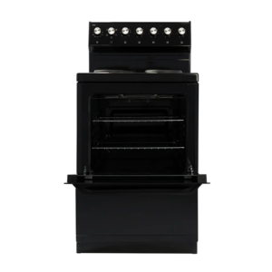 Univa 600mm Electric Stove –  4 Solid Plates Freestanding Black