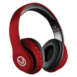 Volkano Impulse Series Wireless Bluetooth Headphones -Red | FM Radio, SD Card, 15h Playback, Hands-Free