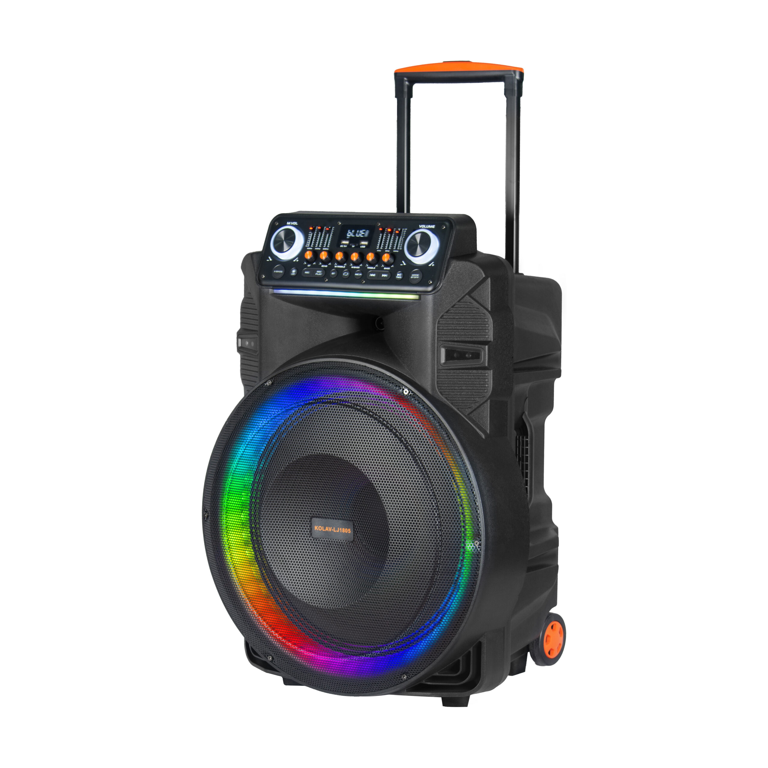 Omega Kolav LJ1805 Bluetooth Karaoke Speaker – Dual Mic, USB, RGB, Trolley - Image 2
